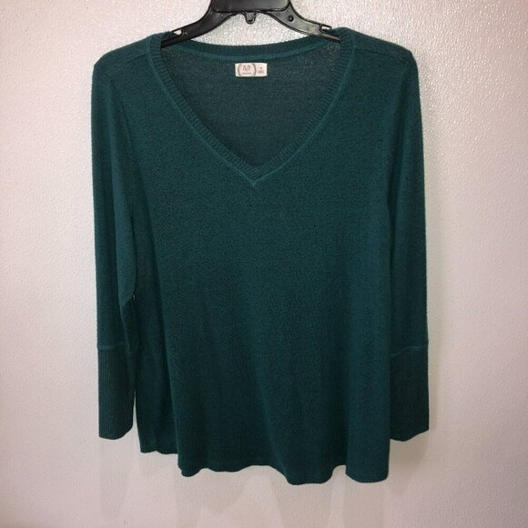 Lot of 2 Maurices 24/7 Womens 1X Green Pink Pullover V Neck Sweaters Tops - Picture 3 of 16